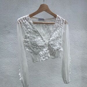 Fashion Nova White Ruffled Crop Blouse